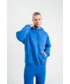 ERKEK 3 İplik Pamuklu Oversize Kapüşonlu Yıkamalı Hoodie SweatShirt - Mavi