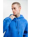 ERKEK 3 İplik Pamuklu Oversize Kapüşonlu Yıkamalı Hoodie SweatShirt - Mavi