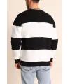 Erkek 3 iplik pamuklu Parçalı Bisiklet Yaka SweatShirt - Siyah