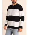 Erkek 3 iplik pamuklu Parçalı Bisiklet Yaka SweatShirt - Siyah
