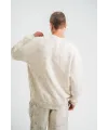 Erkek 3 İplik Pamuklu Yağ Yıkamalı Bisiklet Yaka Sweatshirt Oversize Hoodie - Krem