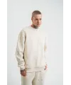 Erkek 3 İplik Pamuklu Yağ Yıkamalı Sweatshirt Double Oversize Bisiklet Yaka Uzun Kol - Krem