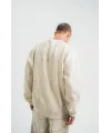 Erkek 3 İplik Pamuklu Yağ Yıkamalı Sweatshirt Double Oversize Bisiklet Yaka Uzun Kol - Krem