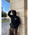 Erkek 3 iplik Samuray kapüşonlu ZIP Fermuarlı SweatShirt Hoodie - Siyah