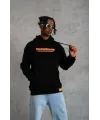 Erkek Armalı Baskılı Kapüşonlu Sweatshirt - Siyah