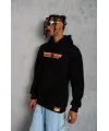 Erkek Armalı Baskılı Kapüşonlu Sweatshirt - Siyah