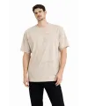 Erkek Asit Yıkama Bisiklet Yaka Kısa Kollu Oversize T-Shirt Tişört - Bej