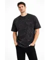 Erkek Asit Yıkama Bisiklet Yaka Kısa Kollu Oversize T-Shirt Tişört - Siyah