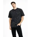 Erkek Asit Yıkama Bisiklet Yaka Kısa Kollu Oversize T-Shirt Tişört - Siyah