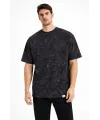 Erkek Asit Yıkama Bisiklet Yaka Kısa Kollu Oversize T-Shirt Tişört - Siyah