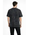 Erkek Asit Yıkama Bisiklet Yaka Kısa Kollu Oversize T-Shirt Tişört - Siyah