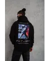 Erkek Astronot Baskılı Kapüşonlu Sweat - Siyah