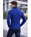Erkek Balıkcı Yaka Bağazlı Triko Kazak Pamuklu Kalın Fitilli Dokuma, Regular Fit Uzun Kollu Kışlık Model - İndigo