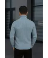 Erkek Balıkcı Yaka Bağazlı Triko Kazak Pamuklu Kalın Fitilli Dokuma, Regular Fit Uzun Kollu Kışlık Model - Bebe Mavisi