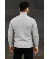Erkek Balıkcı Yaka Bağazlı Triko Kazak Pamuklu Kalın Fitilli Dokuma, Regular Fit Uzun Kollu Kışlık Model - Gri