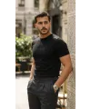 Erkek Basic Bisiklet Yaka Kısa Kollu Triko Tişört - %100 Pamuk Akrilik