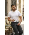 Erkek Basic Bisiklet Yaka Kısa Kollu Triko Tişört - %100 Pamuk Akrilik