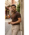 Erkek Basic Bisiklet Yaka Kısa Kollu Triko Tişört - %100 Pamuk Akrilik