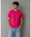 Erkek Basic Pamuklu Tişört Bisiklet Yaka Düz Renk Regular Fit T-Shirt - Fuşya