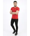 Erkek Basic Tişört Bisiklet Yaka Kısa Kol Günlük Yazlık Slim Fit T-Shirt - Kırmızı