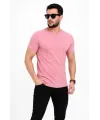 Erkek Basic Tişört Bisiklet Yaka Kısa Kol Günlük Yazlık Slim Fit T-Shirt - Pembe