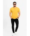 Erkek Basic Tişört Bisiklet Yaka Kısa Kol Günlük Yazlık Slim Fit T-Shirt - Sarı
