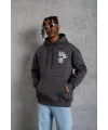 Erkek Baskılı Kapşonlu Sweat - Füme