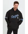 Erkek Baskılı Kapşonlu Üç Iplik Oversize Sweatshirt - Siyah