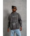 Erkek Baskılı Kapüşonlu Ribanalı Sweat - Gri