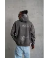 Erkek Baskılı Kapüşonlu Ribanalı Sweat - Gri