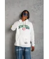 Erkek Baskılı Kapüşonlu Sweatshirt - Beyaz