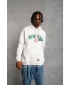Erkek Baskılı Kapüşonlu Sweatshirt - Beyaz
