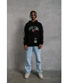 Erkek Baskılı Kapüşonlu Sweatshirt - Siyah