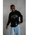 Erkek Baskılı Kapüşonlu Sweatshirt - Siyah