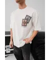 Erkek Baskılı Oversize T-shirt - Beyaz