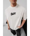 Erkek Baskılı Oversize T-shirt - Beyaz