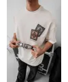 Erkek Baskılı Oversize T-shirt - Beyaz