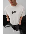 Erkek Baskılı Oversize T-shirt - Beyaz