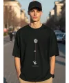 Erkek Baskılı Oversize T-shirt - Siyah