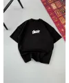Erkek Baskılı Oversize T-shirt - Siyah