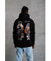 Erkek Baskılı Oversize Üç İplik Kapüşonlu Sweatshirt - Siyah