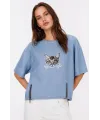 Erkek Baskılı T-Shirt Kısa Kol Bisiklet Yaka Rahat Kalıp Tişört - Mavi