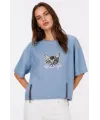 Erkek Baskılı T-Shirt Kısa Kol Bisiklet Yaka Rahat Kalıp Tişört - Mavi