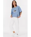 Erkek Baskılı T-Shirt Kısa Kol Bisiklet Yaka Rahat Kalıp Tişört - Mavi