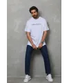 Erkek Baskılı T-Shirt Kısa Kol Bisiklet Yaka Regular Fit Rahat Kalıp Günlük Tişört - Beyaz