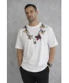 Erkek Baskılı T-Shirt Kısa Kol Bisiklet Yaka Regular Fit Rahat Kalıp Günlük Tişört - Beyaz