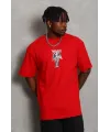 Erkek Baskılı T-Shirt Kısa Kol Bisiklet Yaka Regular Fit Rahat Kalıp Günlük Tişört - Kırmızı