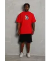 Erkek Baskılı T-Shirt Kısa Kol Bisiklet Yaka Regular Fit Rahat Kalıp Günlük Tişört - Kırmızı