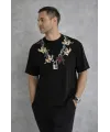 Erkek Baskılı T-Shirt Kısa Kol Bisiklet Yaka Regular Fit Rahat Kalıp Günlük Tişört - Siyah
