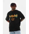Erkek Baskılı T-Shirt Kısa Kol Bisiklet Yaka Regular Fit Rahat Kalıp Günlük Tişört - Siyah